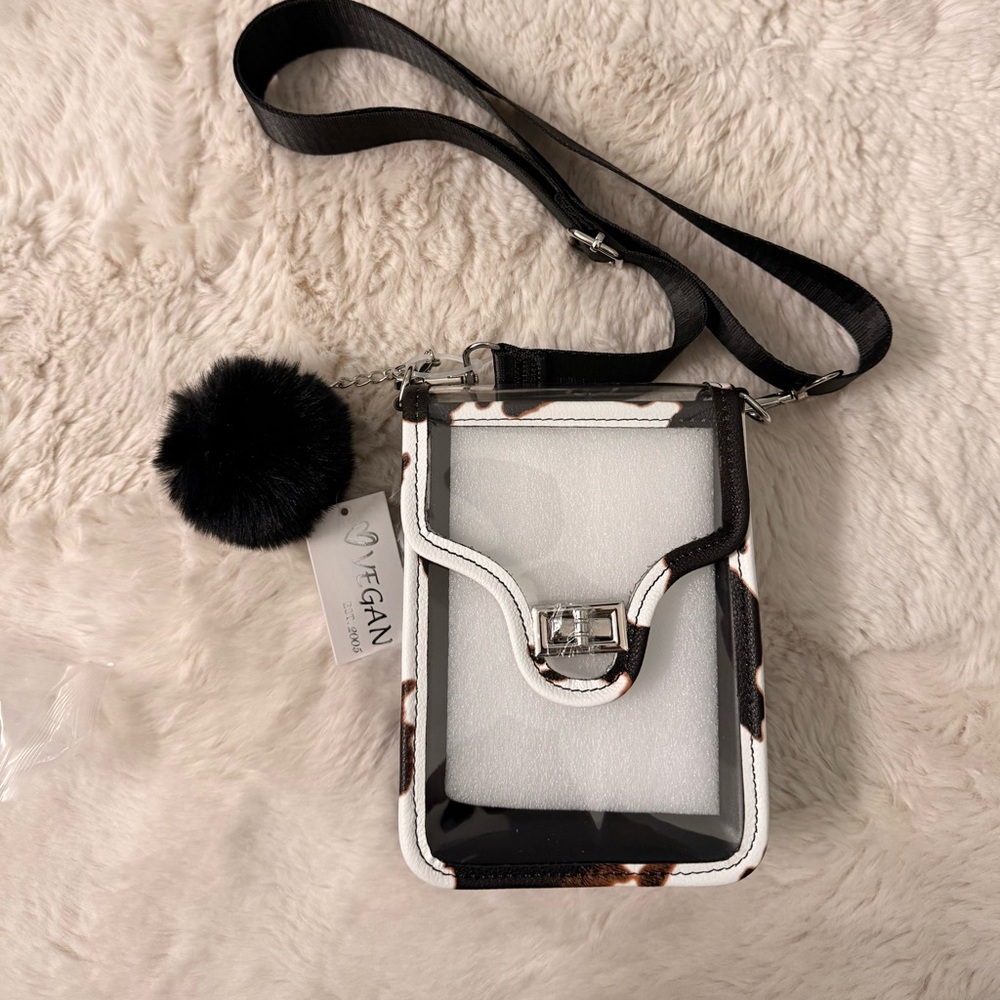 Black and White Cow Print Crossbody Stadium Bag